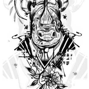 art du croquis en tatouage Rhinocéros